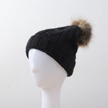 Load image into Gallery viewer, BRAIDED KNITTED FUR POM POM BEANIE