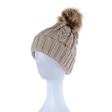 Load image into Gallery viewer, BRAIDED KNITTED FUR POM POM BEANIE