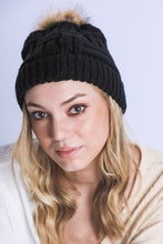 Load image into Gallery viewer, BRAIDED KNITTED FUR POM POM BEANIE