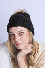 Load image into Gallery viewer, BRAIDED KNITTED FUR POM POM BEANIE