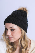 Load image into Gallery viewer, BRAIDED KNITTED FUR POM POM BEANIE