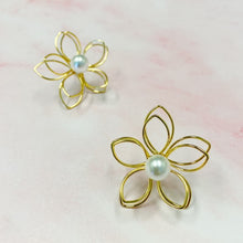 Load image into Gallery viewer, Flower Art With Pearl Stud Earrings