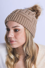 Load image into Gallery viewer, BRAIDED KNITTED FUR POM POM BEANIE
