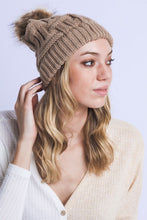 Load image into Gallery viewer, BRAIDED KNITTED FUR POM POM BEANIE
