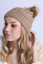Load image into Gallery viewer, BRAIDED KNITTED FUR POM POM BEANIE
