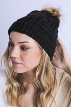 Load image into Gallery viewer, BRAIDED KNITTED FUR POM POM BEANIE
