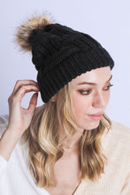Load image into Gallery viewer, BRAIDED KNITTED FUR POM POM BEANIE
