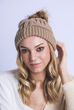 Load image into Gallery viewer, BRAIDED KNITTED FUR POM POM BEANIE
