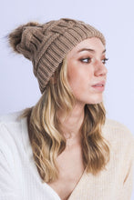 Load image into Gallery viewer, BRAIDED KNITTED FUR POM POM BEANIE
