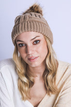 Load image into Gallery viewer, BRAIDED KNITTED FUR POM POM BEANIE
